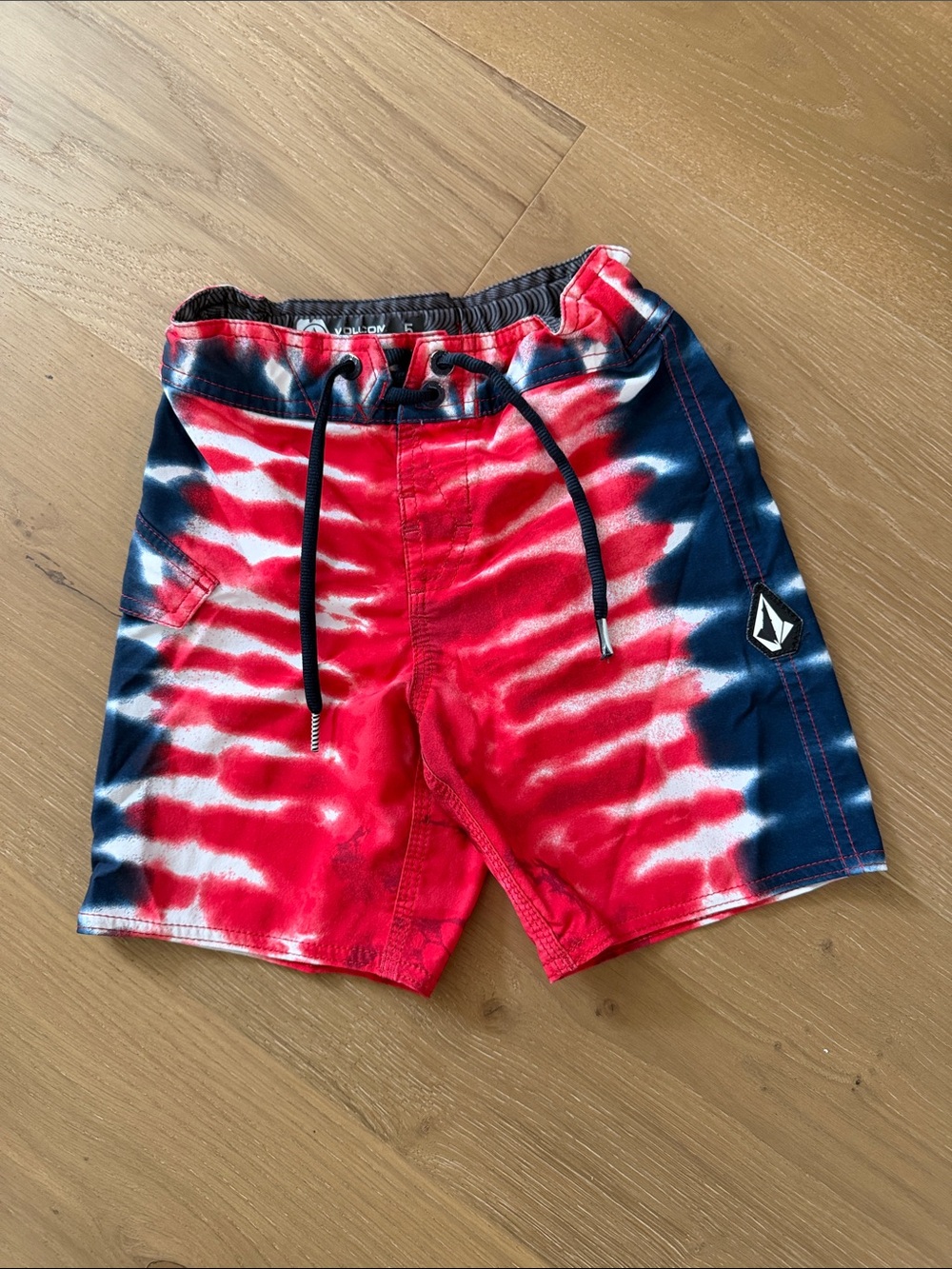 Volcom Red Navy White Tie-Dye Hybrid Swim Shorts